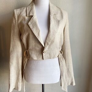NWT Aureta Studio Lucie Cropped Blazer Jacket in Stone Tan S